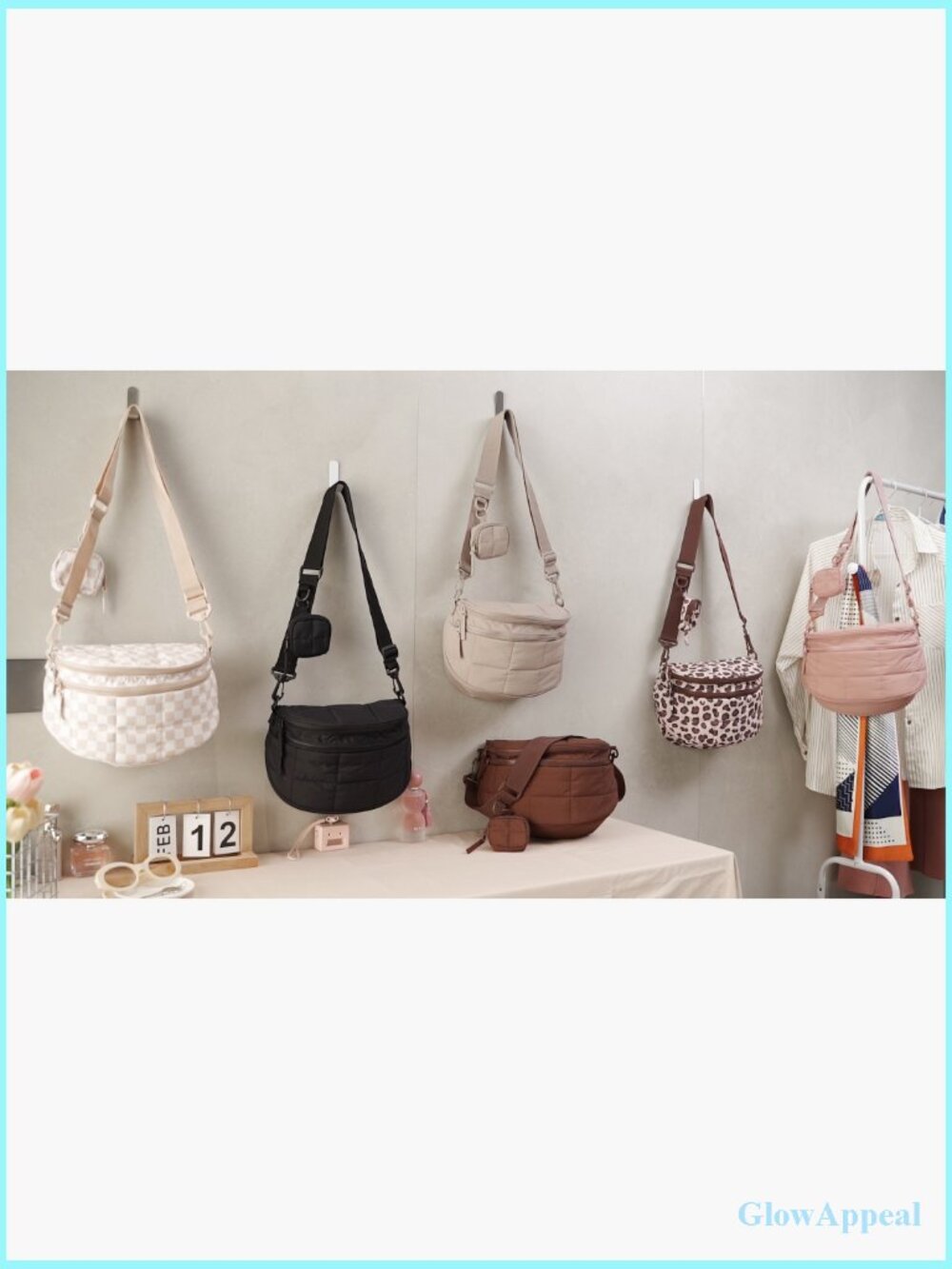 Quilted Puffer Crossbody Bag with Detachable Pouch - Picture 7 of 7
